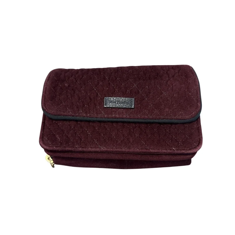 Vera‎ Bradley Burgundy Velvet Quilted Double Zip Crossbody Wallet Clutch Bag
